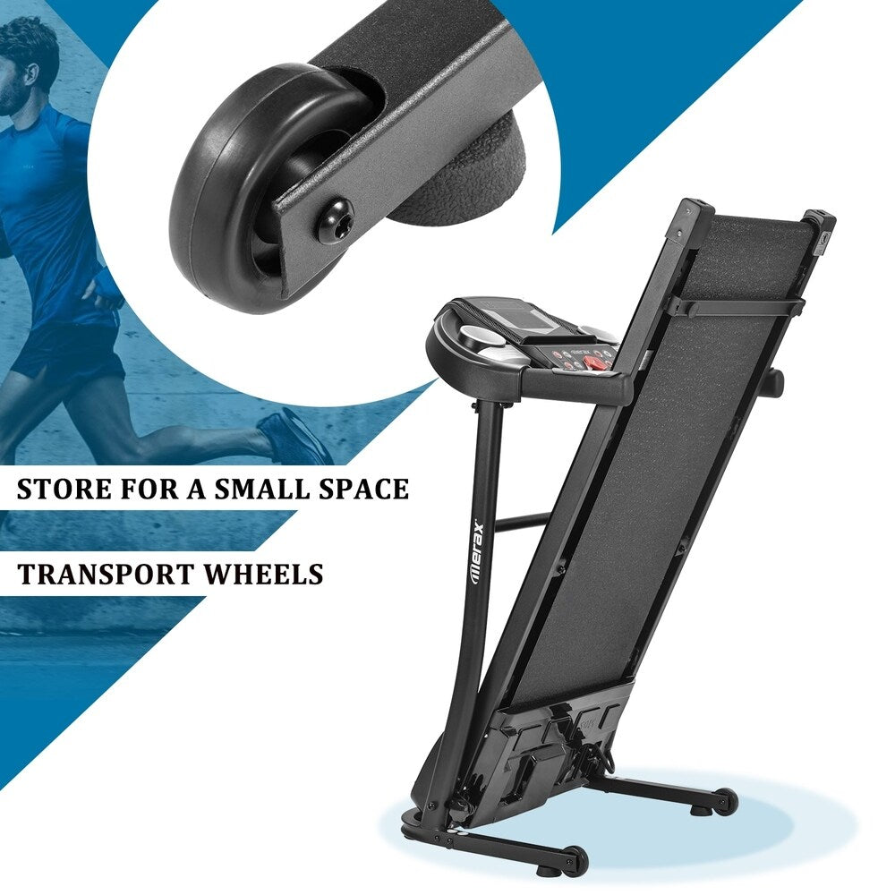 Merax Folding Electric Treadmill Motorized Running Machine Easy Assembly, 12 Programs with Transporation Wheels