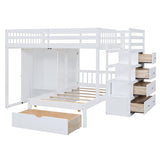 Merax Full Over Twin Bunk Bed with Wardrobe, Drawers