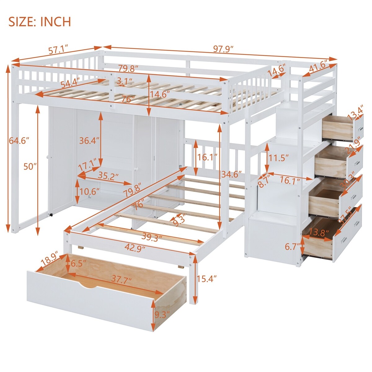 Merax Full Over Twin Bunk Bed with Wardrobe, Drawers