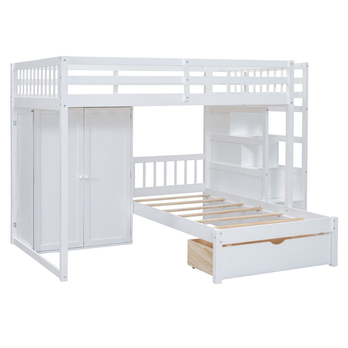 Merax Full Over Twin Bunk Bed with Wardrobe, Drawers