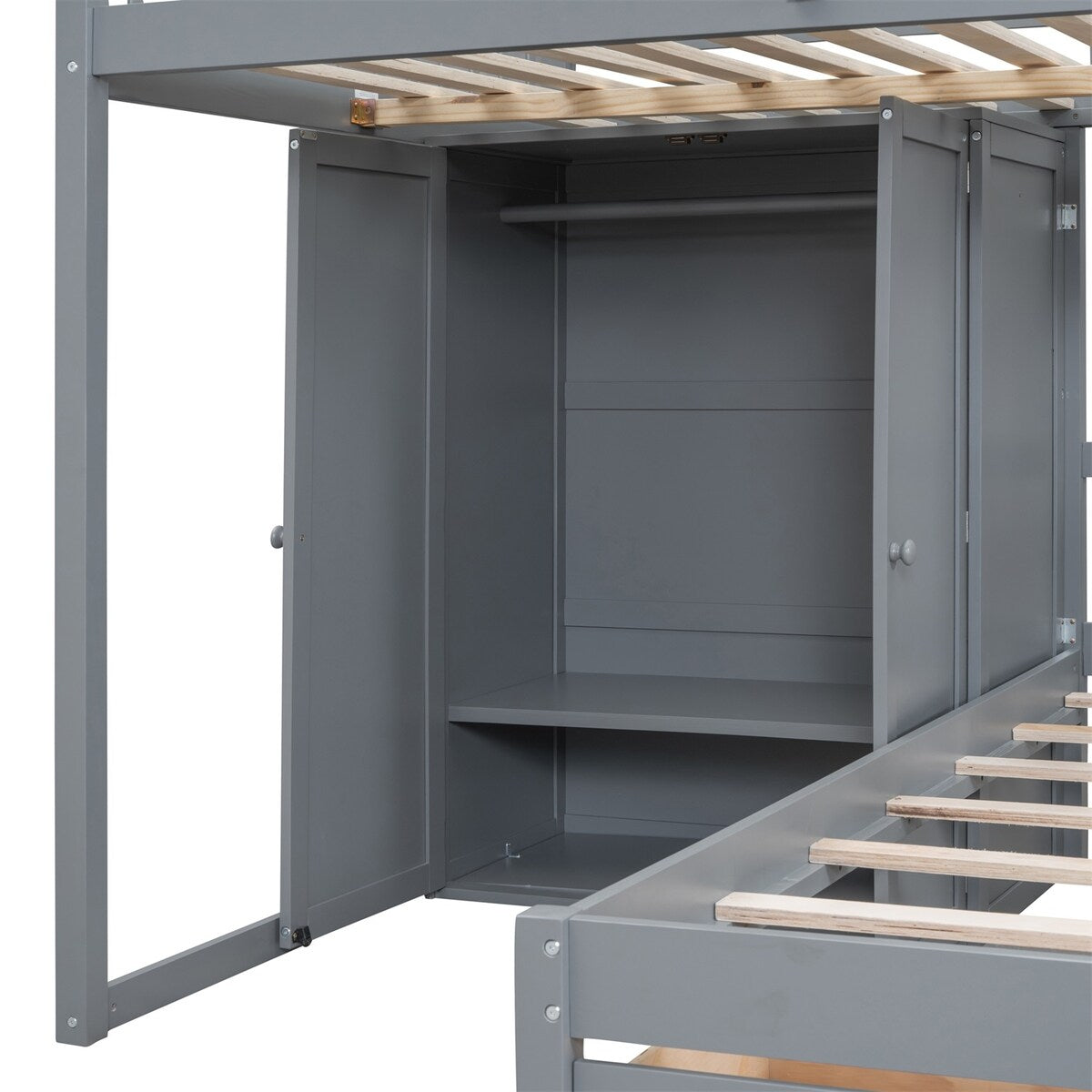 Merax Full Over Twin Bunk Bed with Wardrobe, Drawers