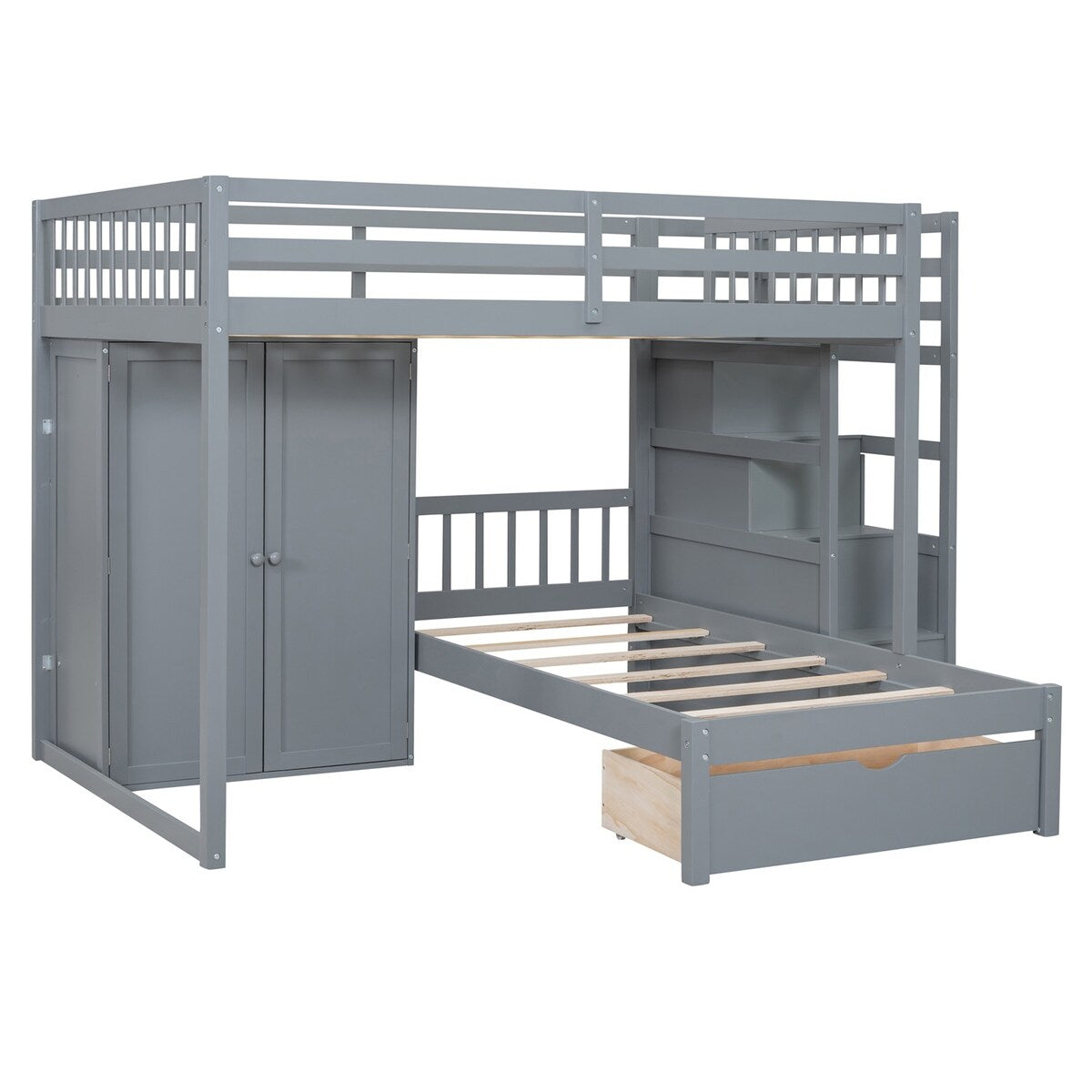 Merax Full Over Twin Bunk Bed with Wardrobe, Drawers