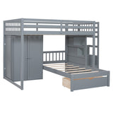 Merax Full Over Twin Bunk Bed with Wardrobe, Drawers