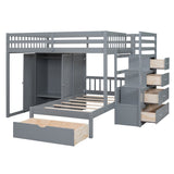 Merax Full Over Twin Bunk Bed with Wardrobe, Drawers