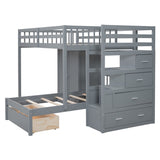 Merax Full Over Twin Bunk Bed with Wardrobe, Drawers