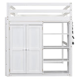 Merax Full Size Loft Bed with Built-in Wardrobe, Storage Shelves and LED light