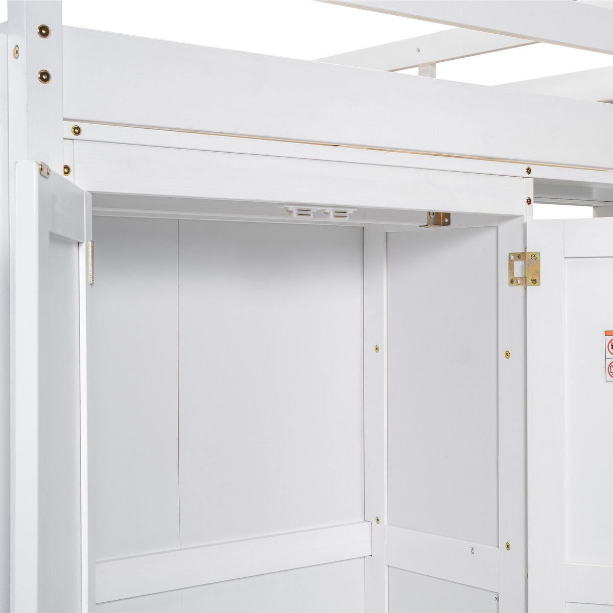 Merax Full Size Loft Bed with Built-in Wardrobe, Storage Shelves and LED light