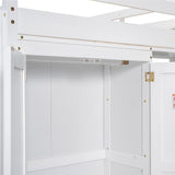 Merax Full Size Loft Bed with Built-in Wardrobe, Storage Shelves and LED light