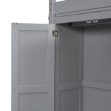 Merax Full Size Loft Bed with Built-in Wardrobe, Storage Shelves and LED light
