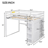Merax Full Size Loft Bed with Built-in Wardrobe, Storage Shelves and LED light