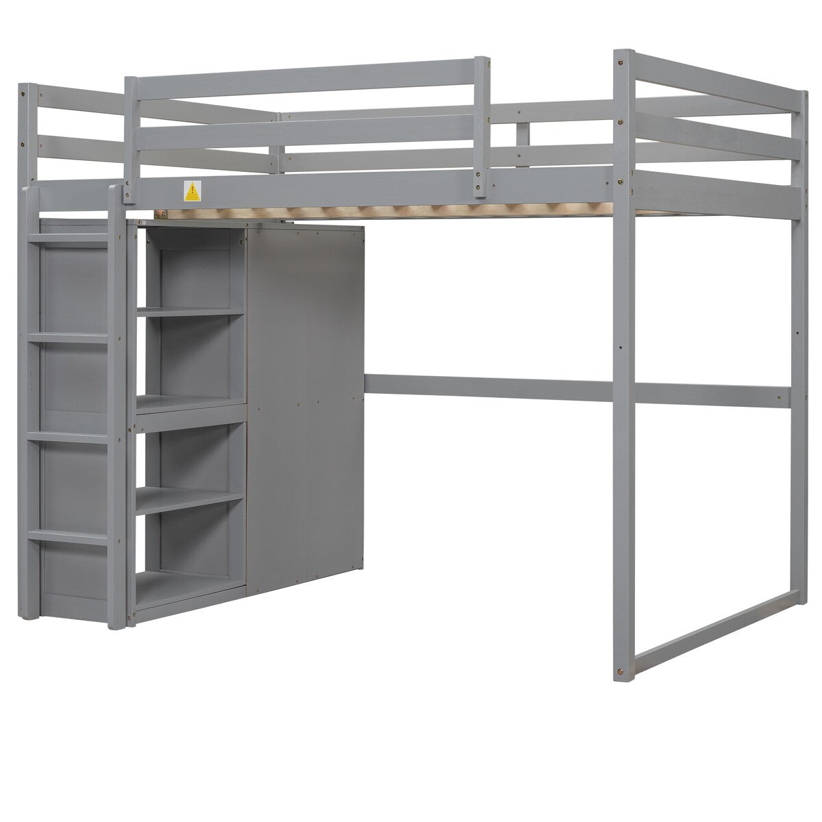 Merax Full Size Loft Bed with Built-in Wardrobe, Storage Shelves and LED light