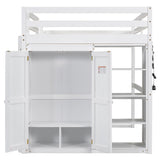 Merax Full Size Loft Bed with Built-in Wardrobe, Storage Shelves and LED light