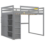 Merax Full Size Loft Bed with Built-in Wardrobe, Storage Shelves and LED light