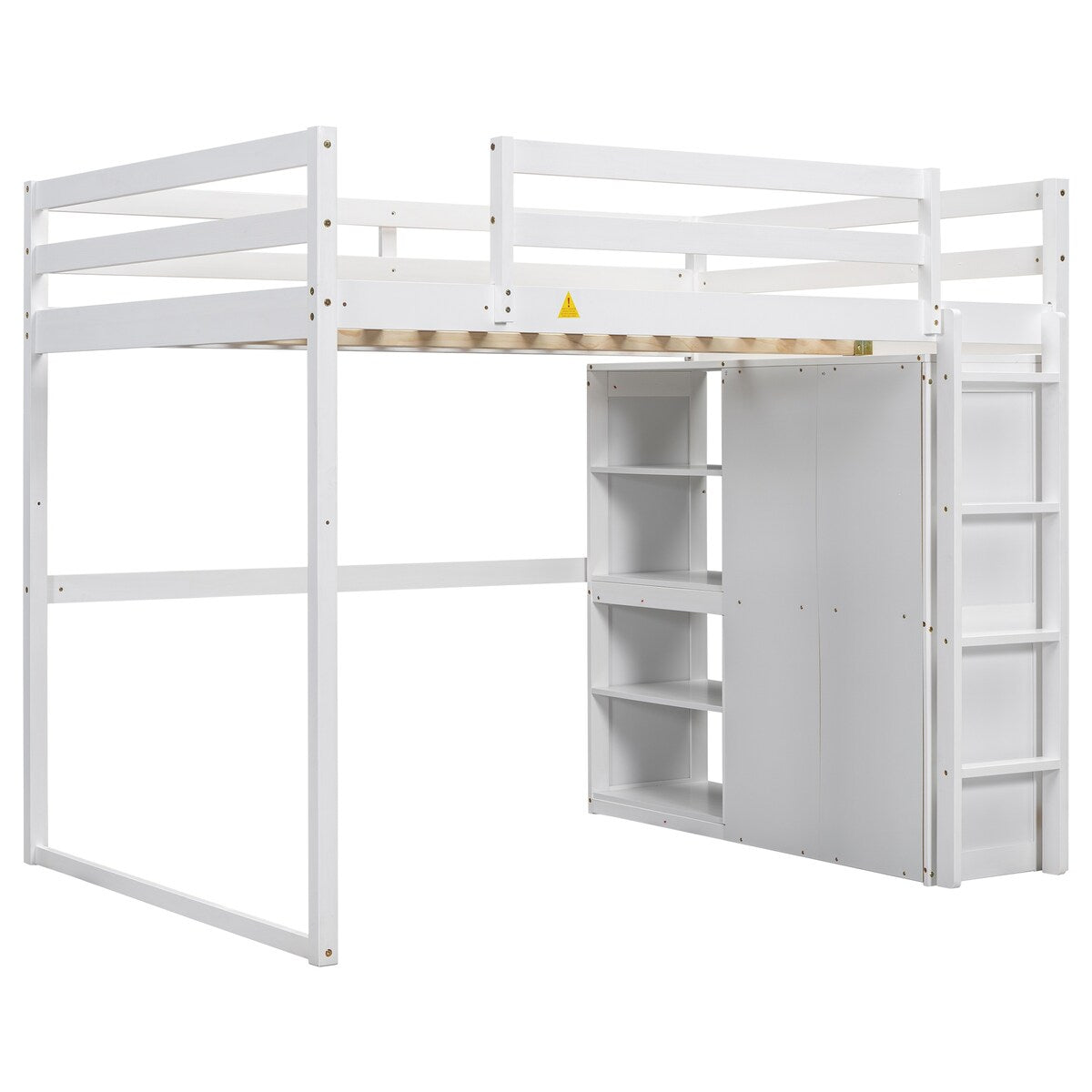 Merax Full Size Loft Bed with Built-in Wardrobe, Storage Shelves and LED light