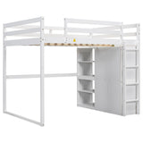 Merax Full Size Loft Bed with Built-in Wardrobe, Storage Shelves and LED light