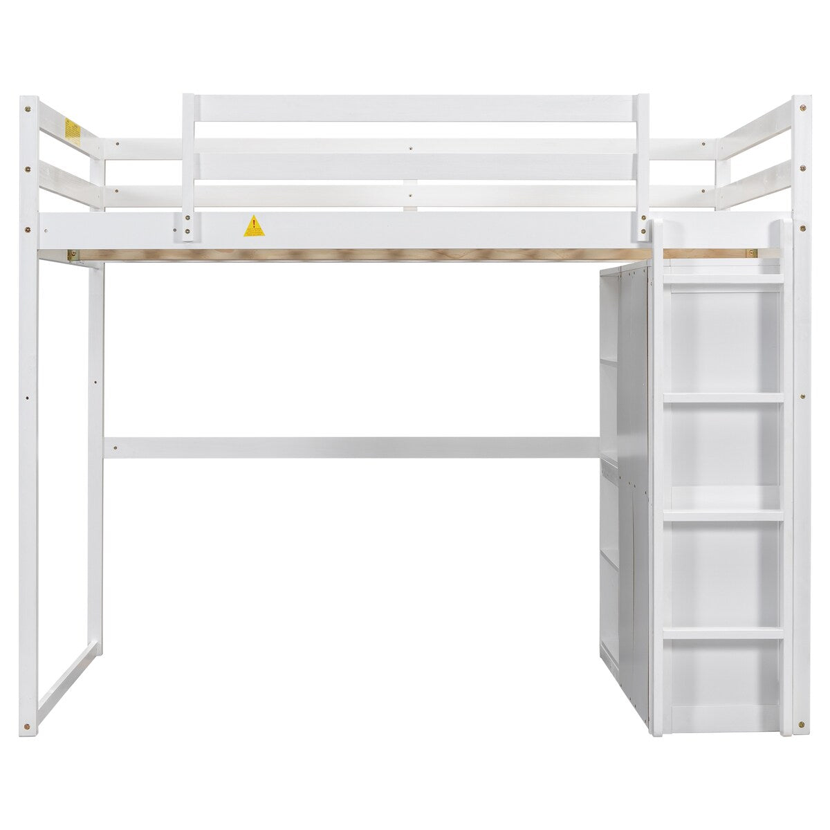 Merax Full Size Loft Bed with Built-in Wardrobe, Storage Shelves and LED light
