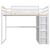 Merax Full Size Loft Bed with Built-in Wardrobe, Storage Shelves and LED light