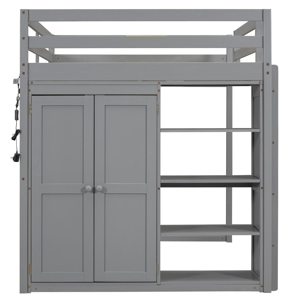 Merax Full Size Loft Bed with Built-in Wardrobe, Storage Shelves and LED light
