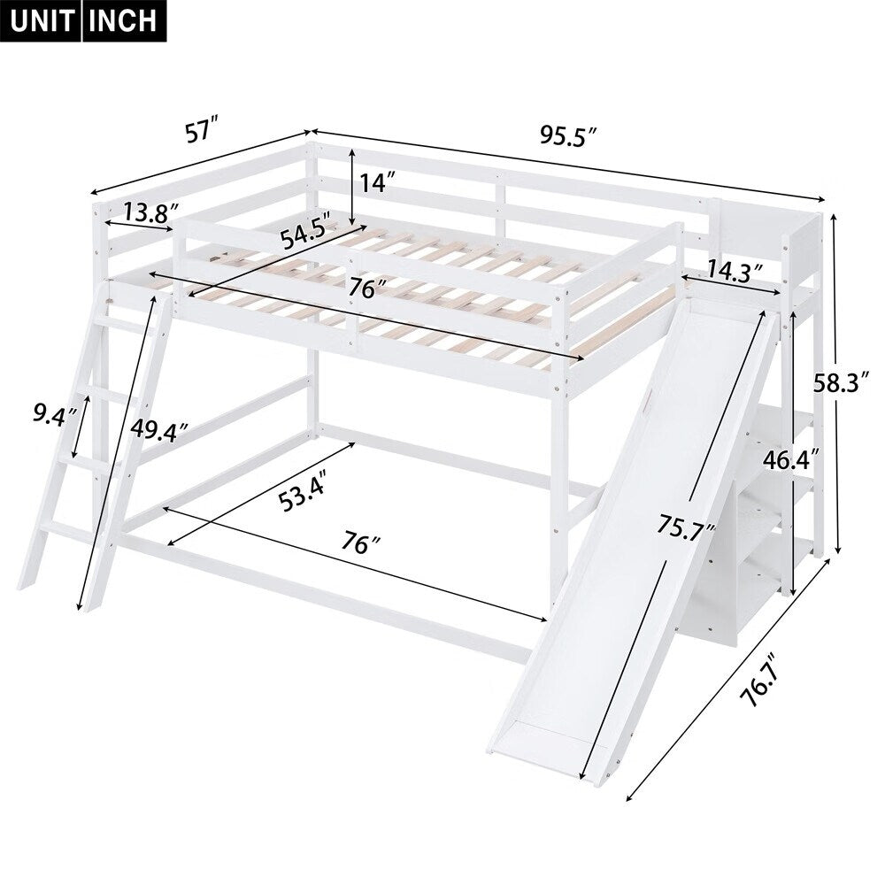 Merax Full over Full Bunk Bed with Ladder, Slide and Shelves