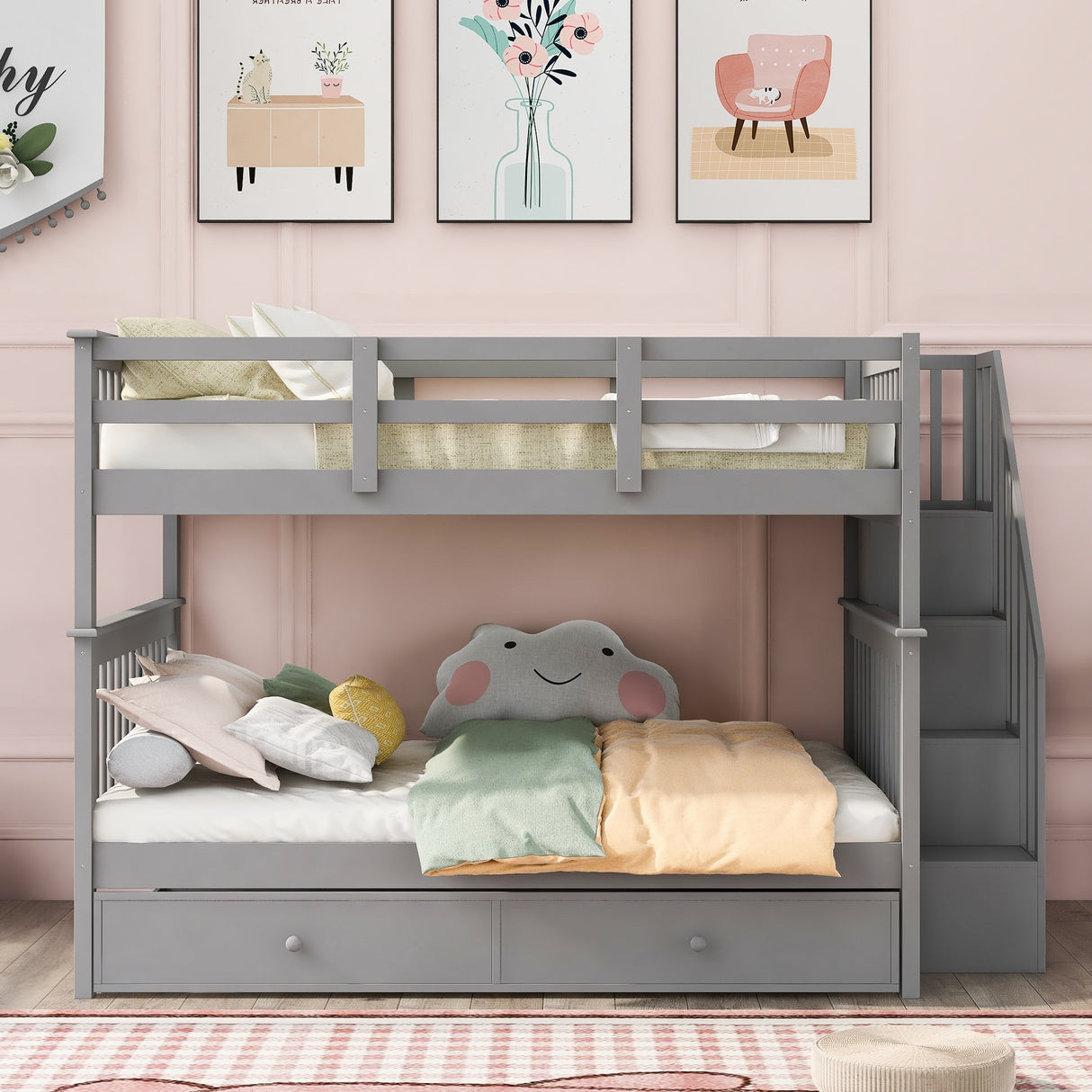 Merax Full over Full Bunk Bed with Twin Size Trundle