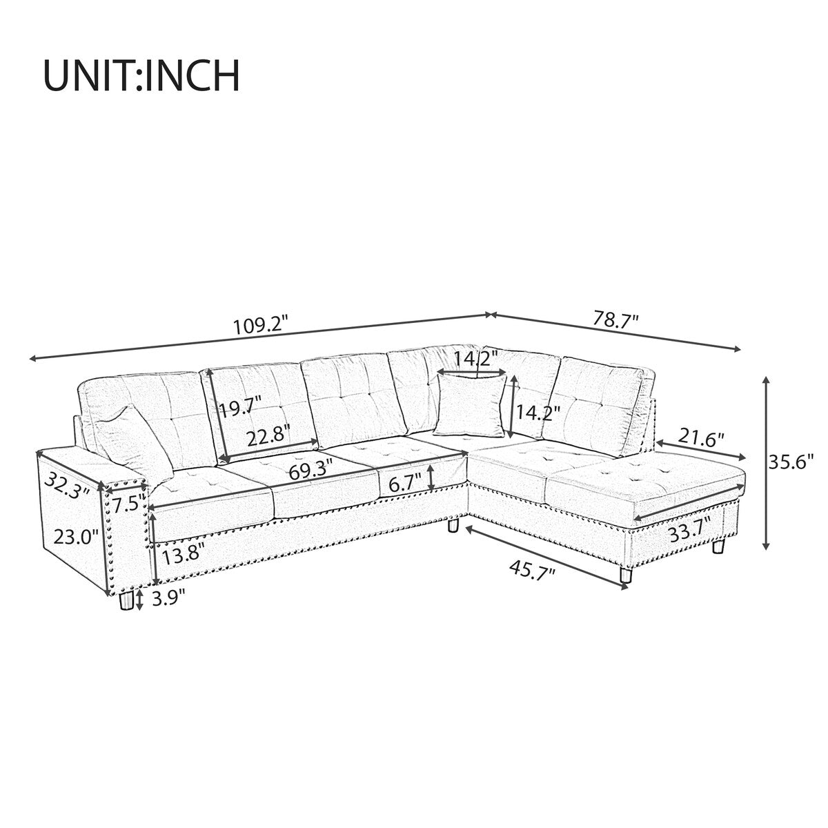 Merax Linen L-shaped Modular Sectional Sofa with Cushions