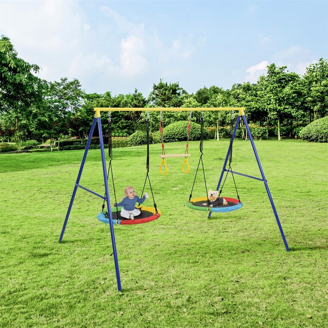 Merax Outdoor Toddler Saucer Swing Set - Blue