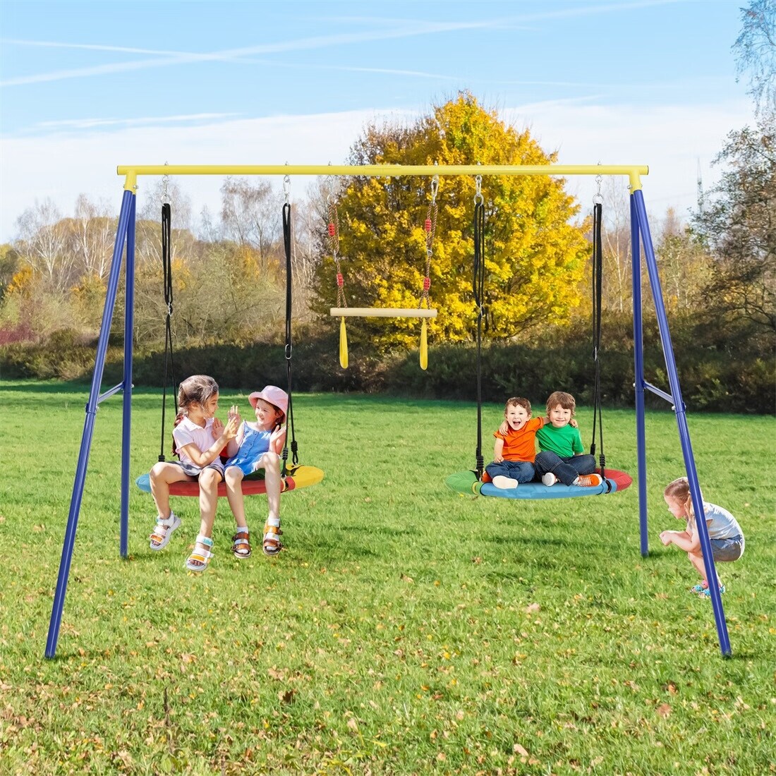 Merax Outdoor Toddler Saucer Swing Set - Blue