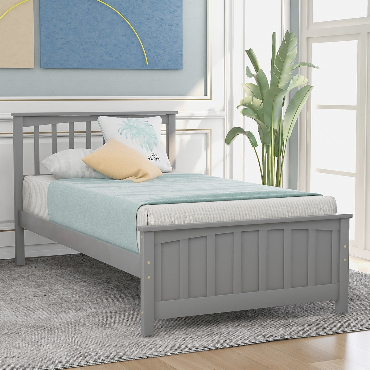 Merax Platform Twin Bed Frame Wood with Headboard and Footboard