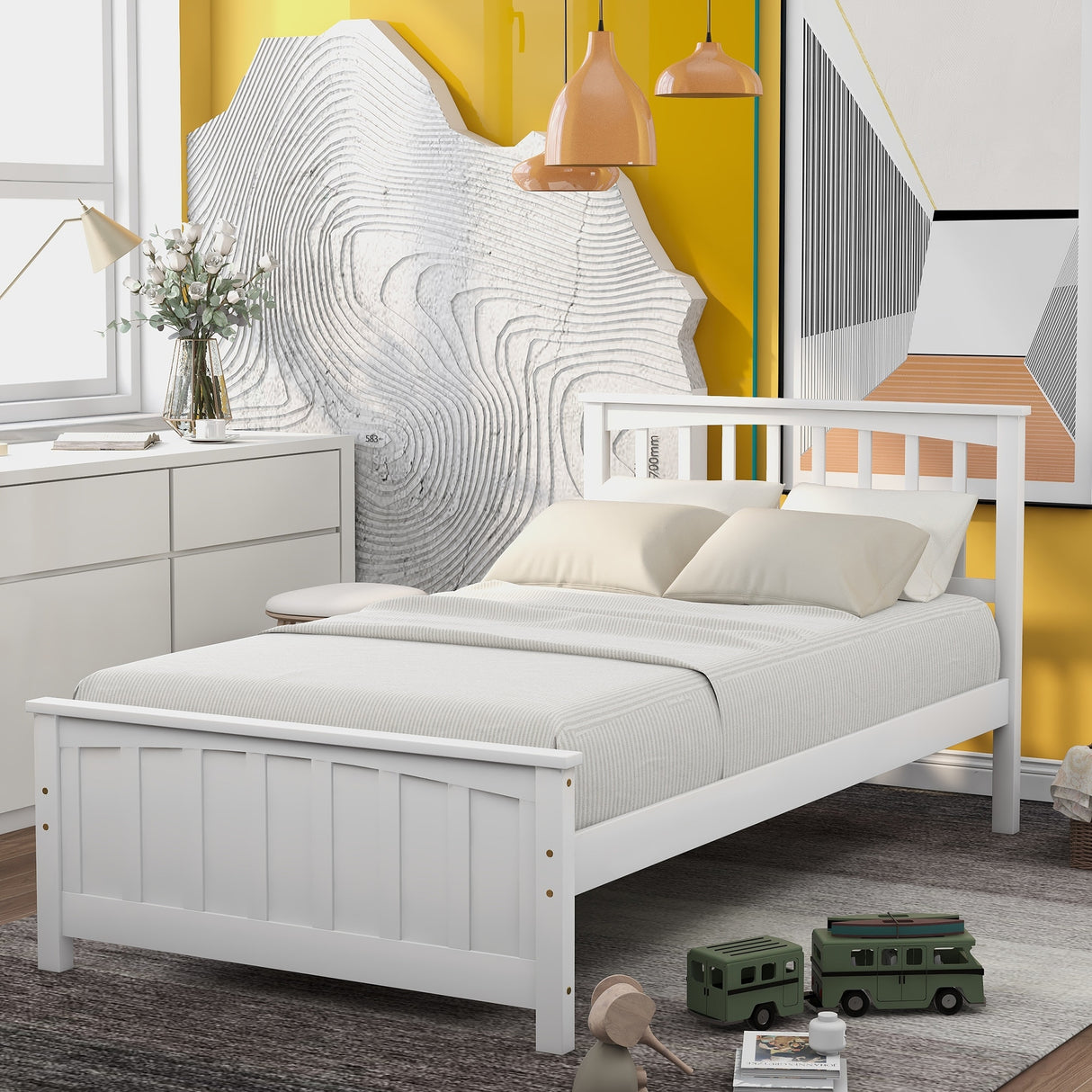 Merax Platform Twin Bed Frame Wood with Headboard and Footboard