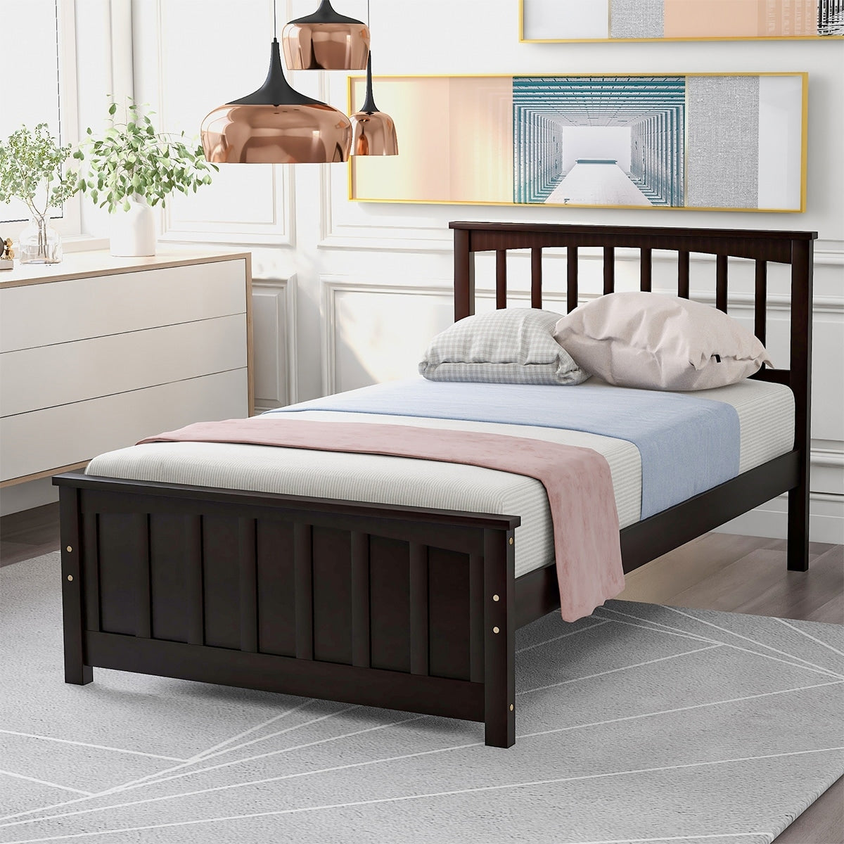 Merax Platform Twin Bed Frame Wood with Headboard and Footboard