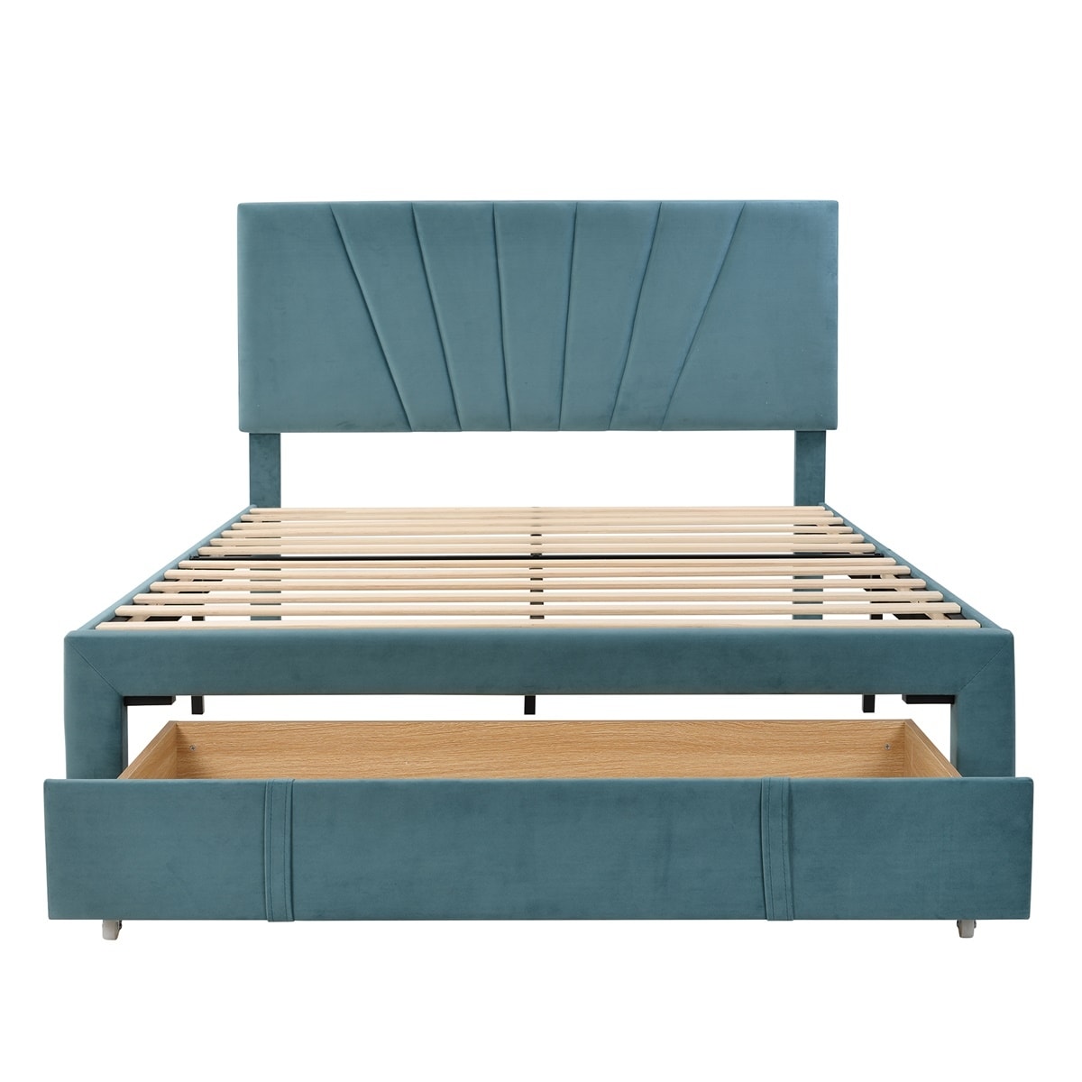 Merax Queen Velvet Upholstered Platform Bed Storage Bed with a Big Drawer