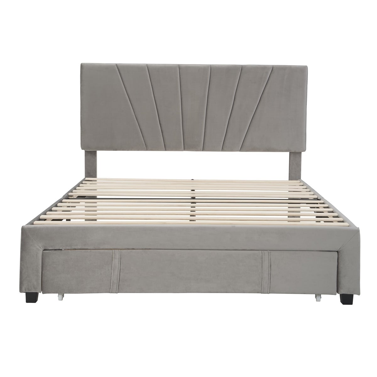 Merax Queen Velvet Upholstered Platform Bed Storage Bed with a Big Drawer