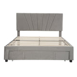 Merax Queen Velvet Upholstered Platform Bed Storage Bed with a Big Drawer