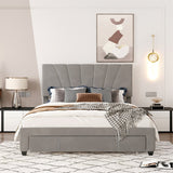 Merax Queen Velvet Upholstered Platform Bed Storage Bed with a Big Drawer