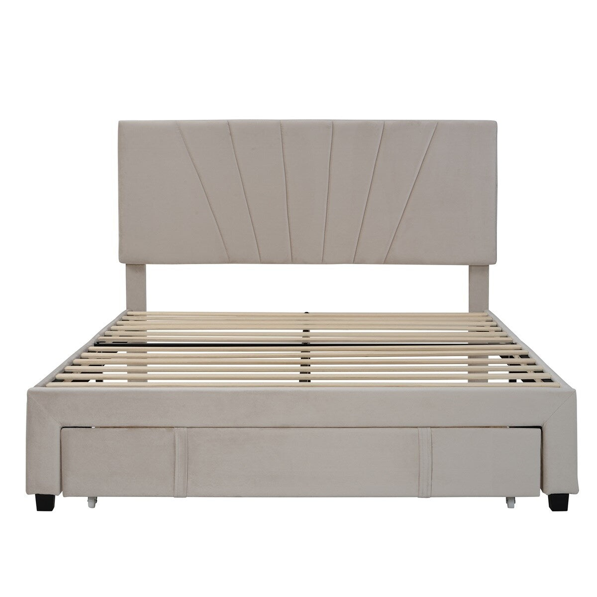 Merax Queen Velvet Upholstered Platform Bed Storage Bed with a Big Drawer