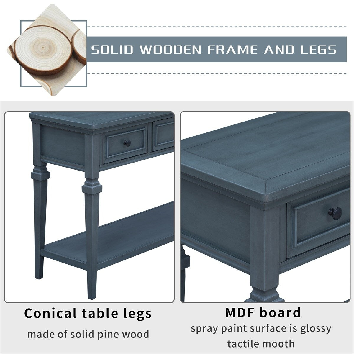 Merax Retro Style Console Table with Three Top Drawers and Bottom Shelf