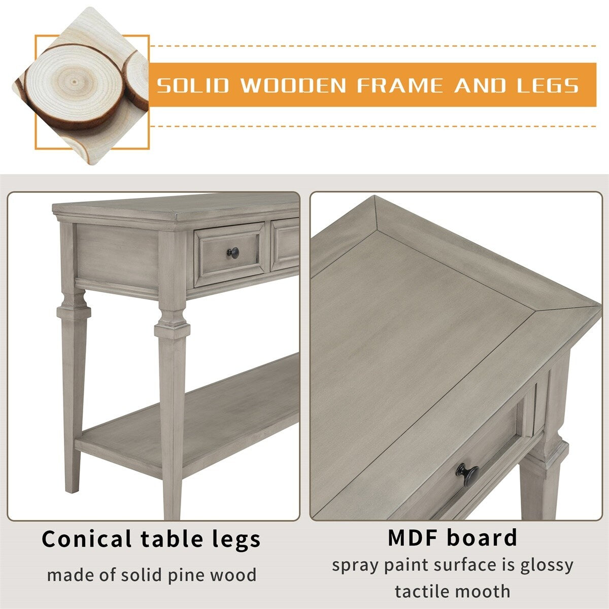 Merax Retro Style Console Table with Three Top Drawers and Bottom Shelf