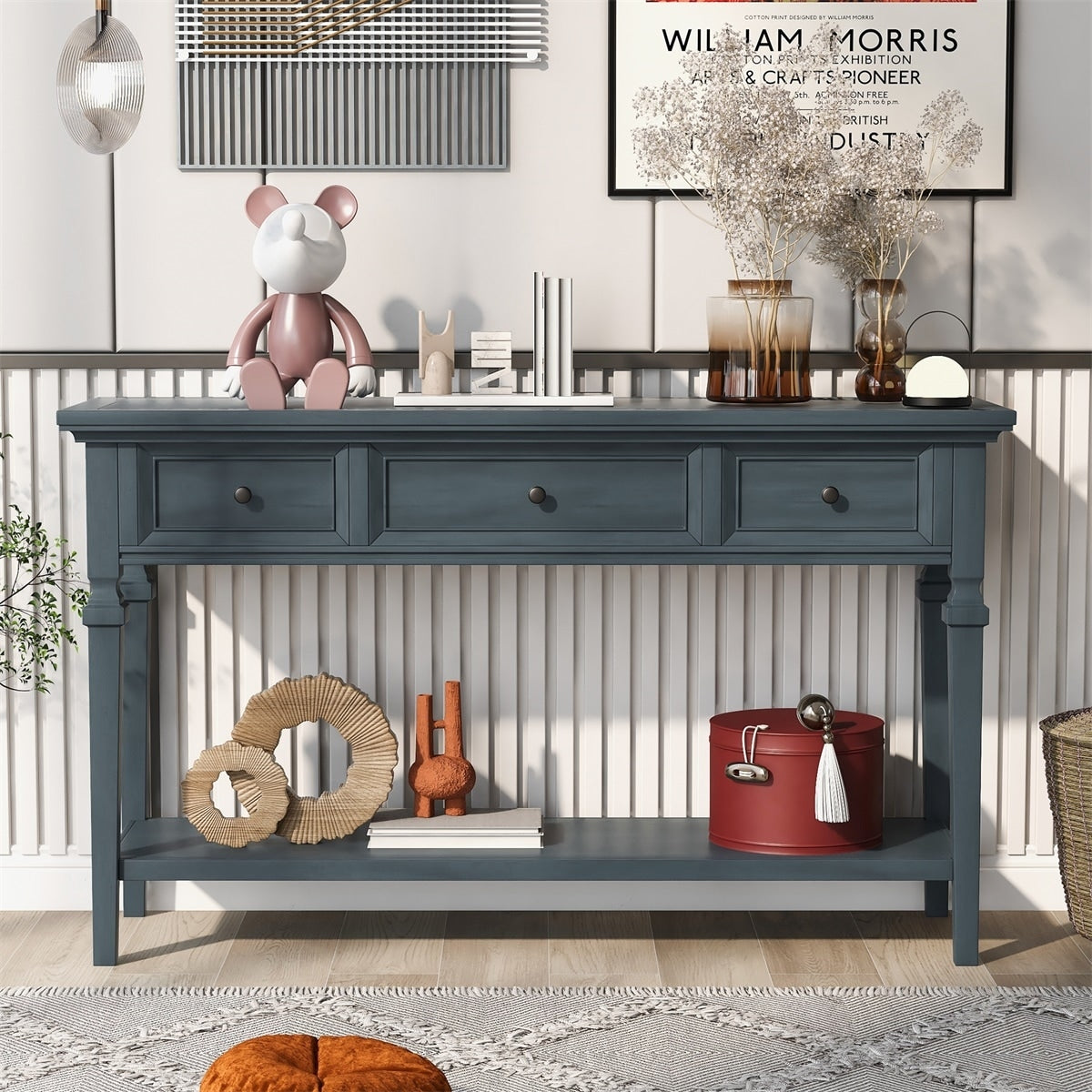 Merax Retro Style Console Table with Three Top Drawers and Bottom Shelf