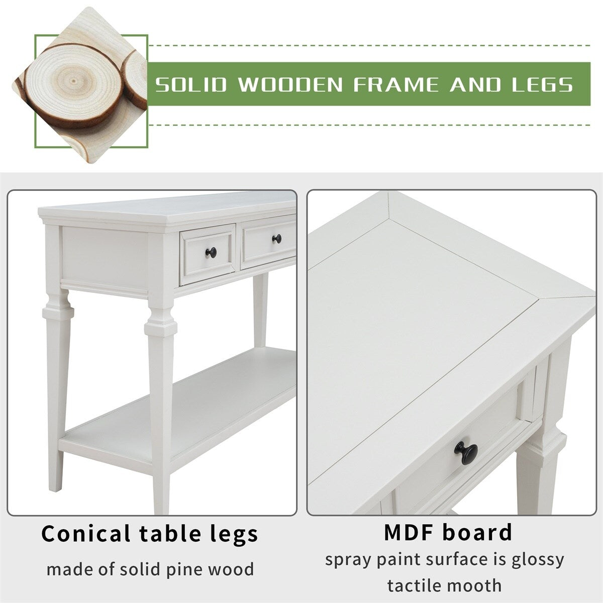Merax Retro Style Console Table with Three Top Drawers and Bottom Shelf