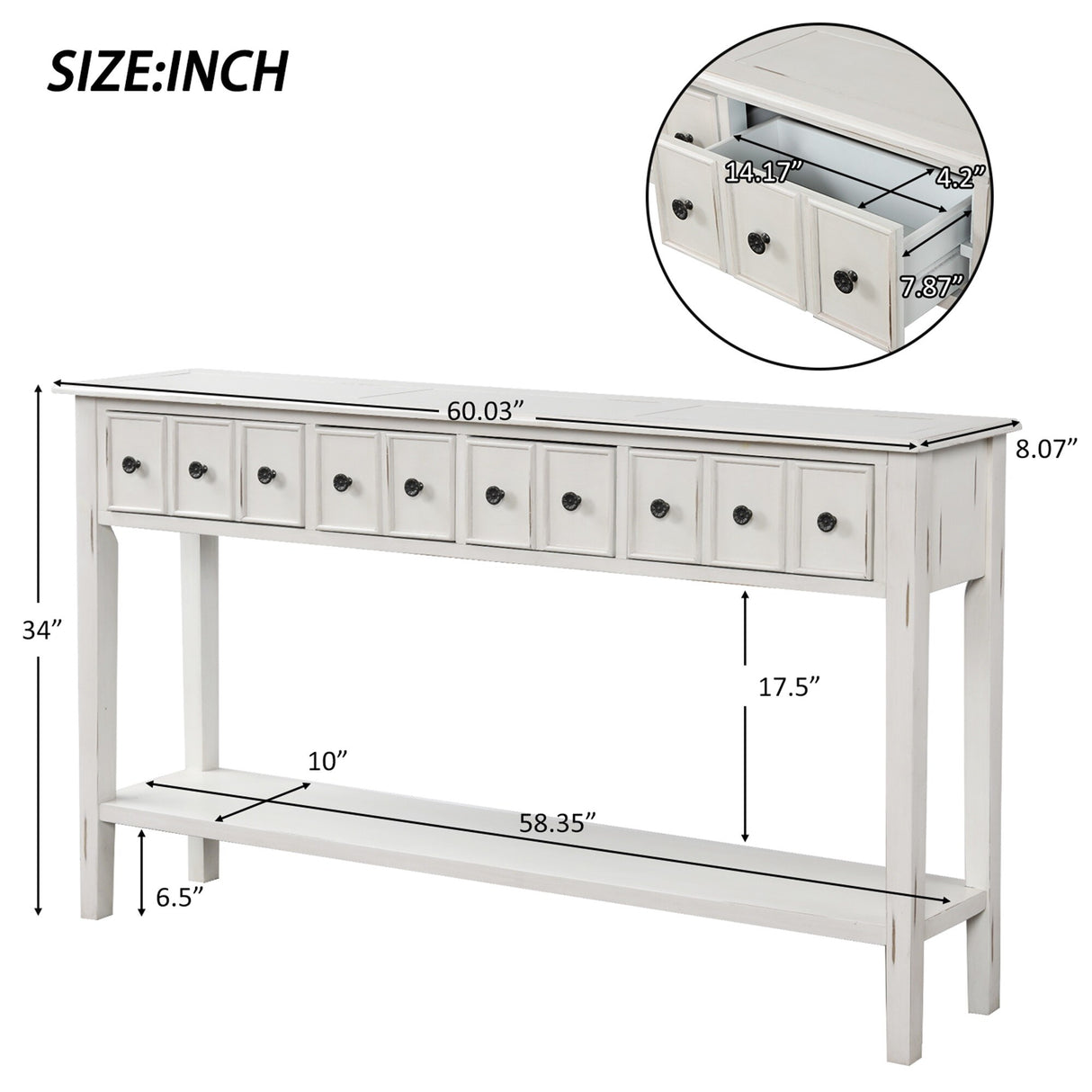 Merax Rustic 4-drawers Long Entryway Console Table