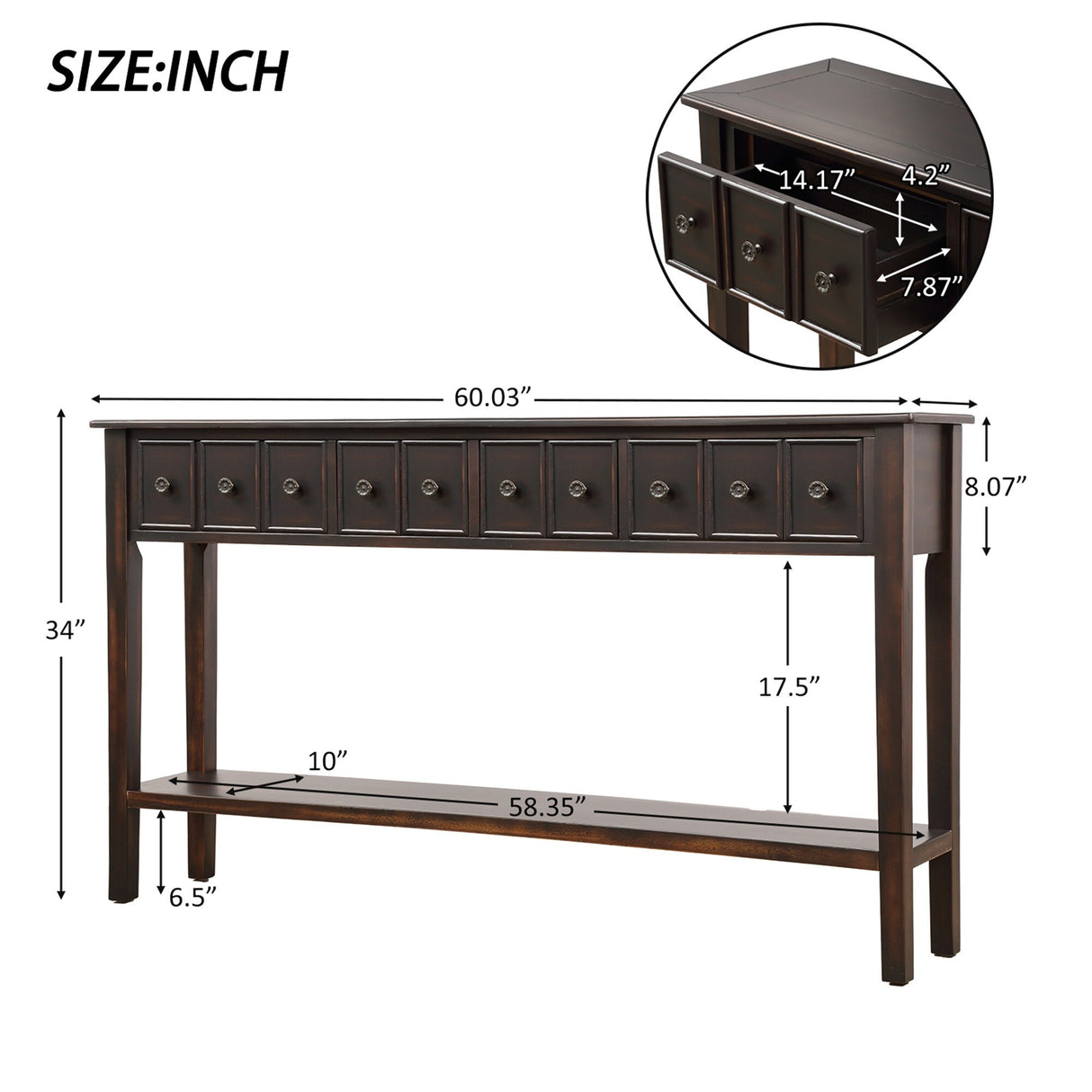 Merax Rustic 4-drawers Long Entryway Console Table