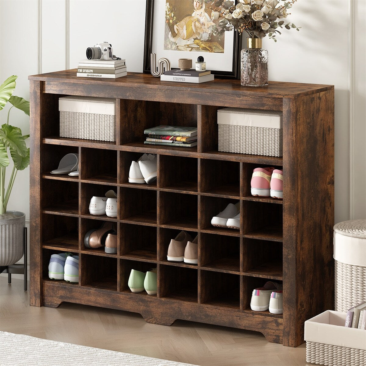 Merax Sleek Design 24 Shoe Cubby Console