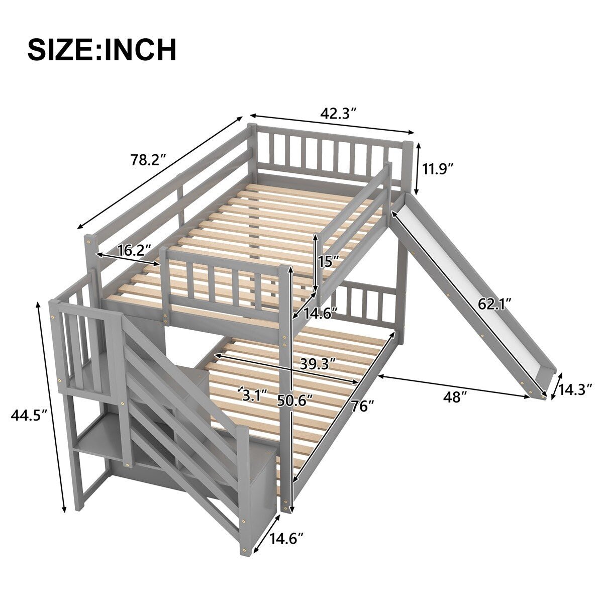 Merax Twin Over Twin Bunk Bed with Convertible Slide and Stairway