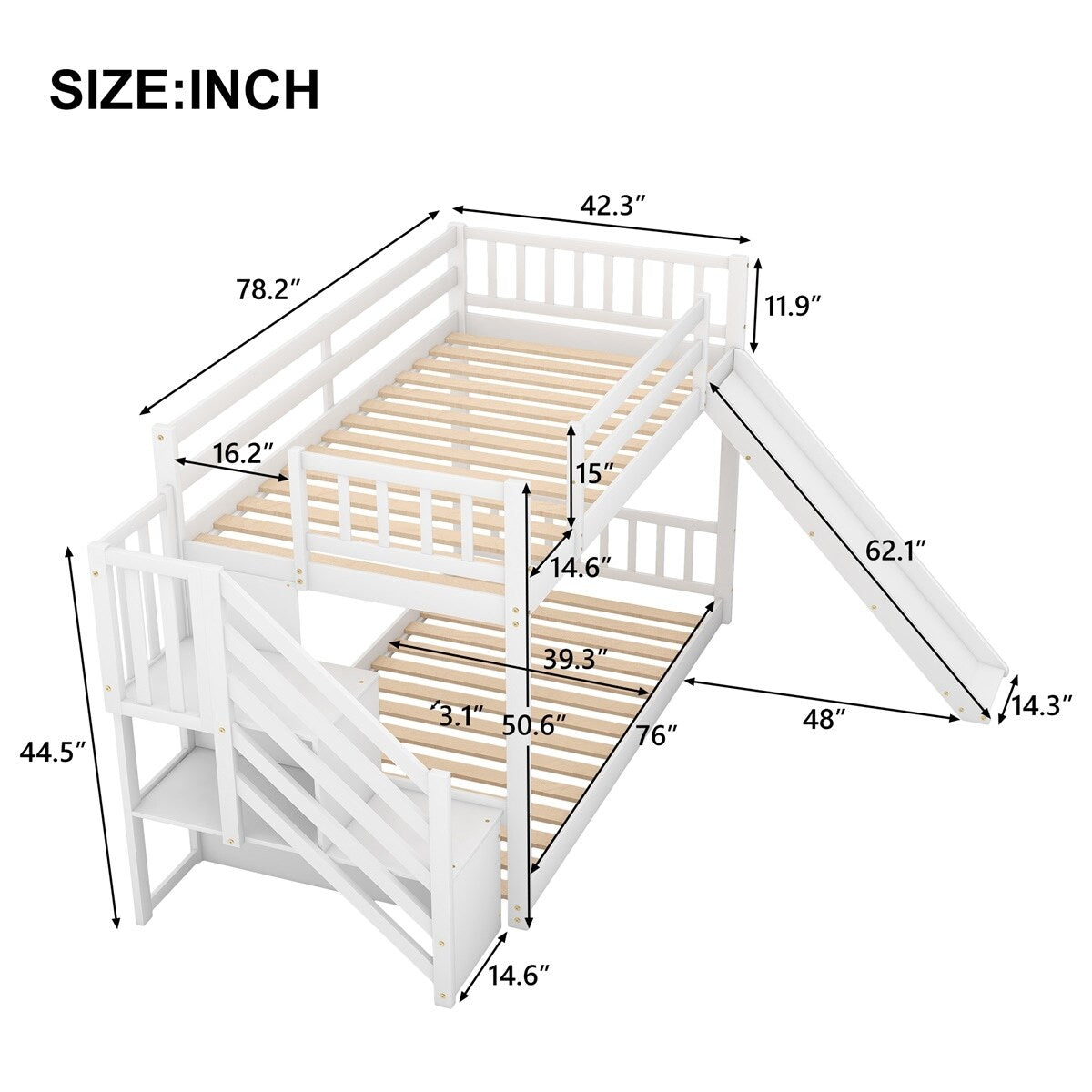 Merax Twin Over Twin Bunk Bed with Convertible Slide and Stairway