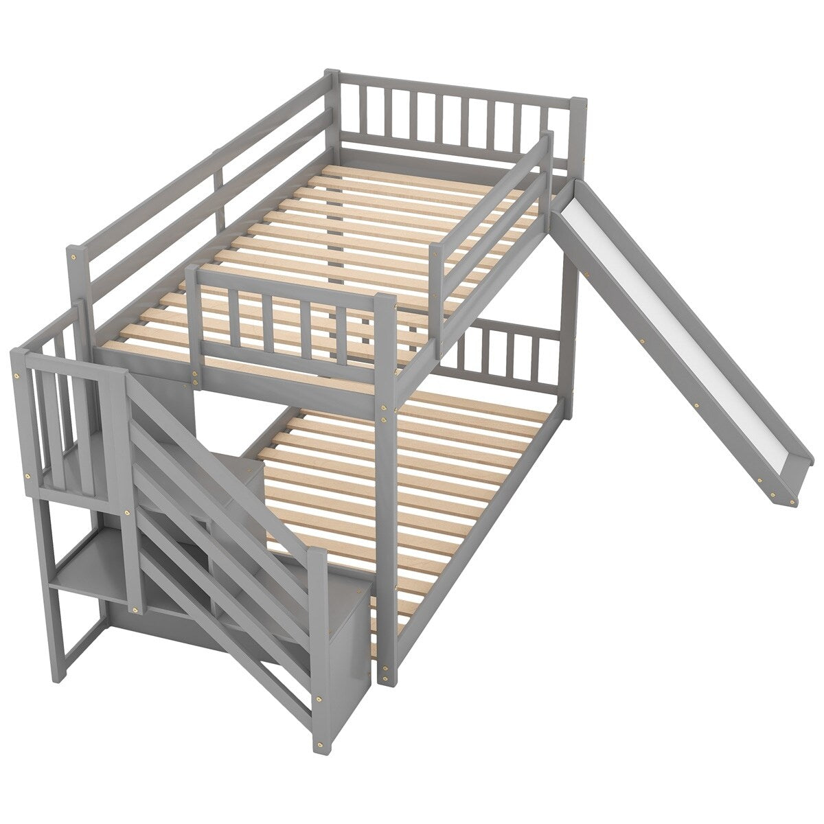 Merax Twin Over Twin Bunk Bed with Convertible Slide and Stairway