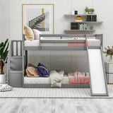 Merax Twin Over Twin Bunk Bed with Convertible Slide and Stairway