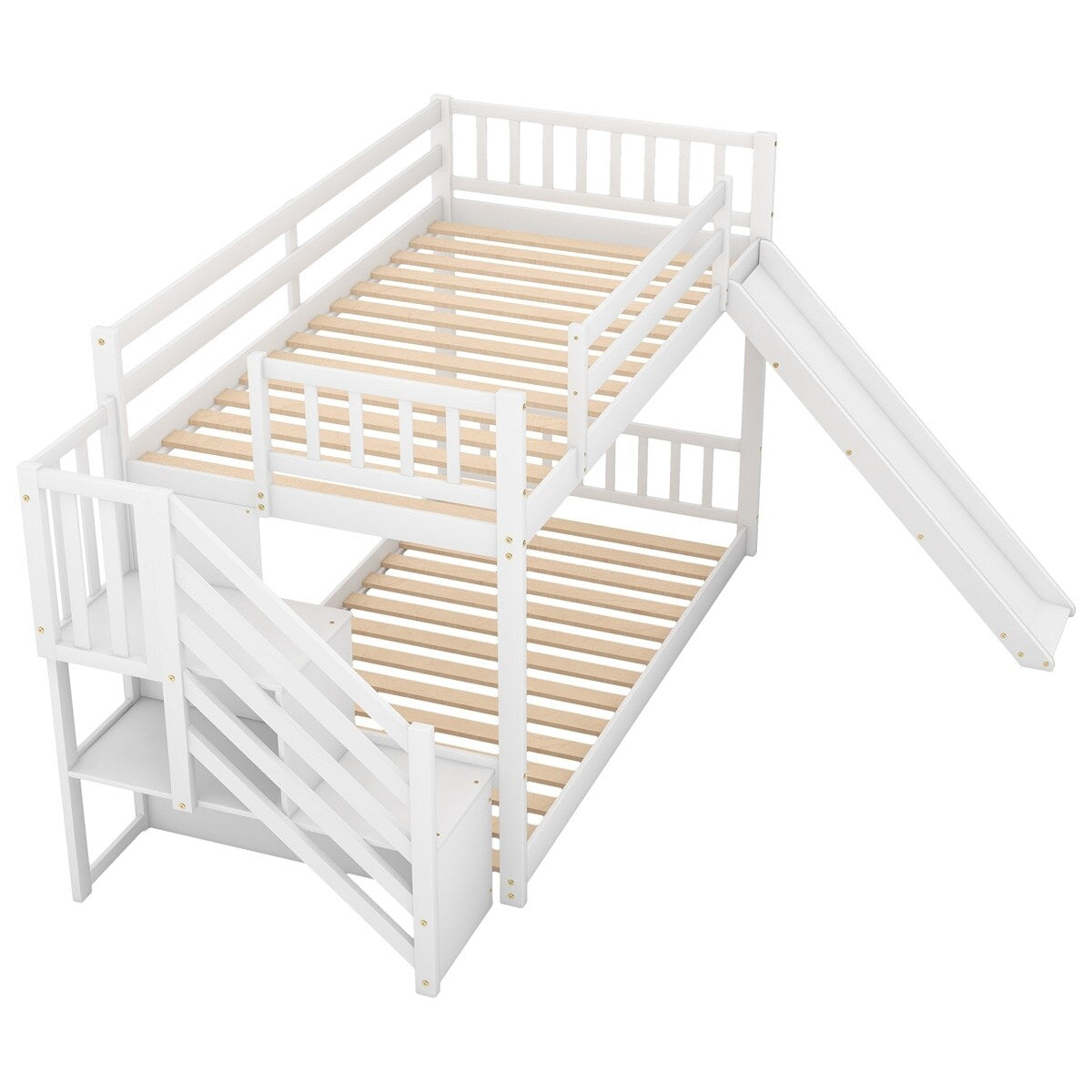 Merax Twin Over Twin Bunk Bed with Convertible Slide and Stairway