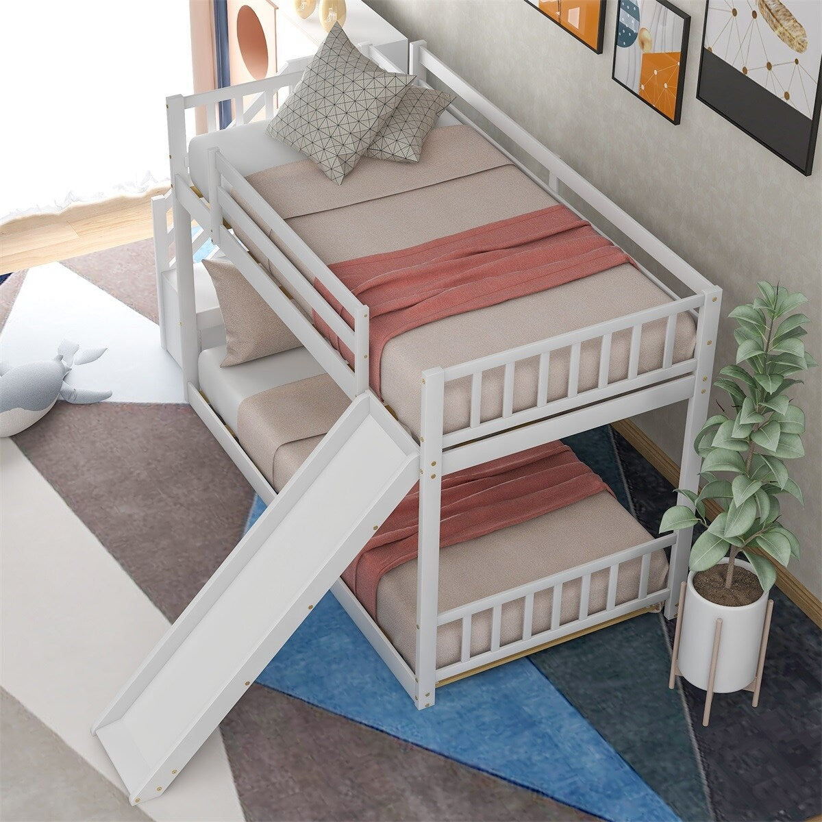 Merax Twin Over Twin Bunk Bed with Convertible Slide and Stairway