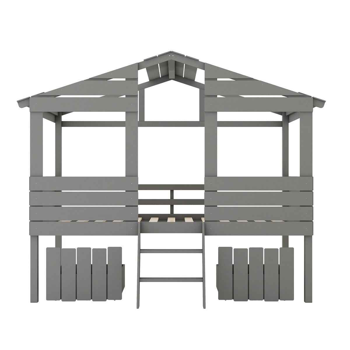 Merax Twin Size House Bed Loft Bed with Two Drawers, Windows and Roof
