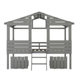 Merax Twin Size House Bed Loft Bed with Two Drawers, Windows and Roof